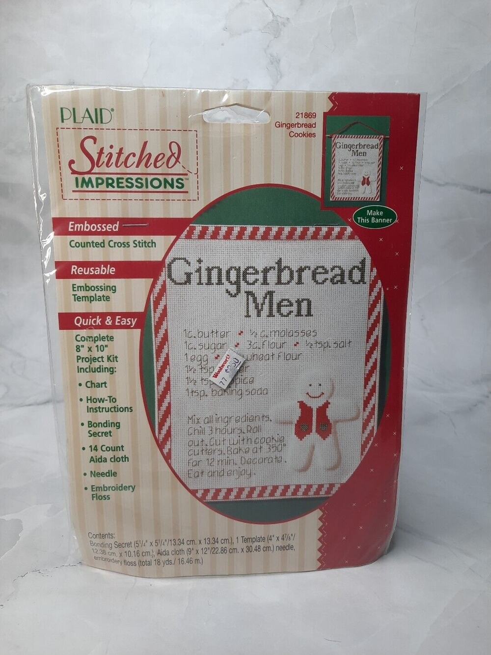 Vtg Plaid Stitched Impressions Counted Cross Stitch Kit 21869 Gingerbread Cookie